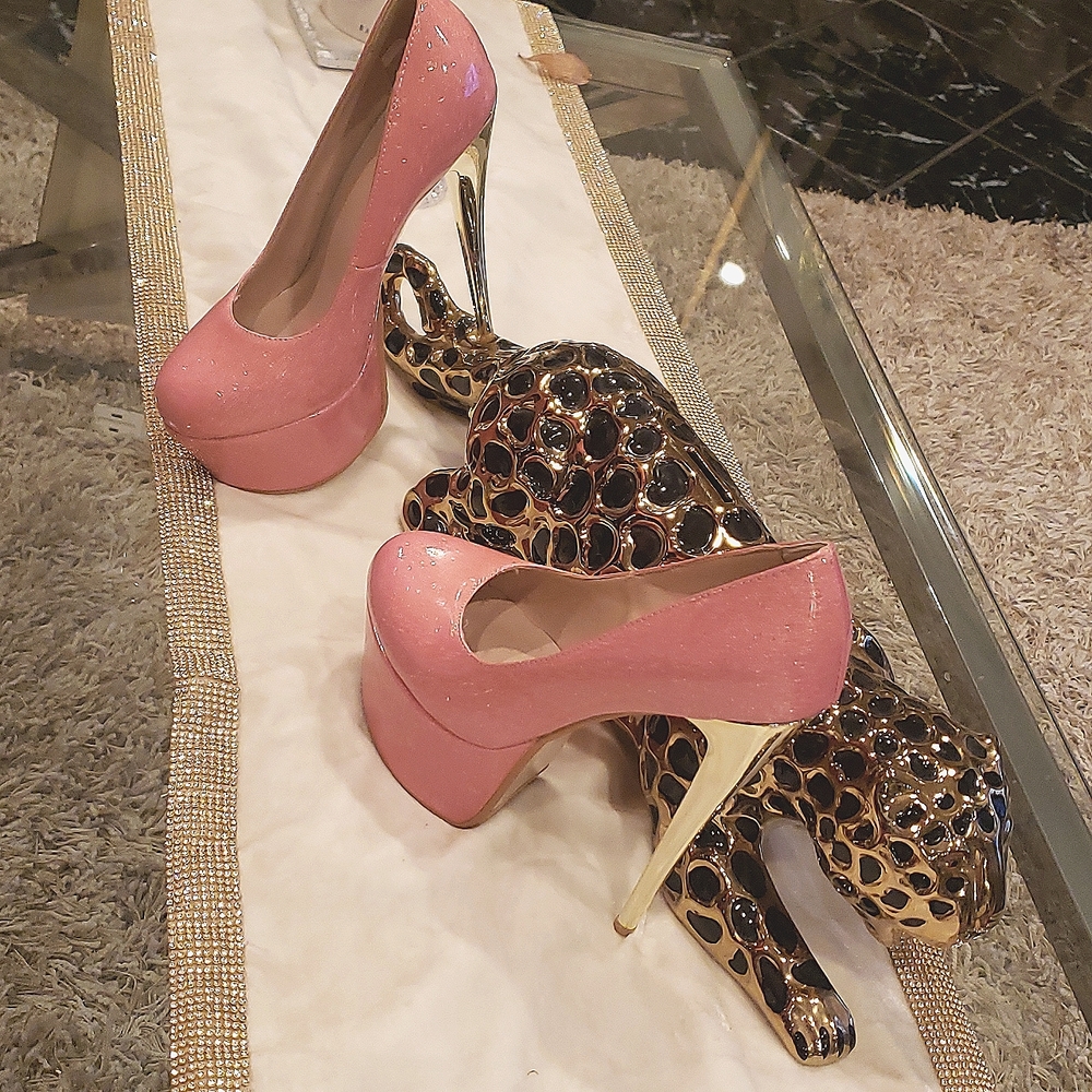 COPY - Rare Women's Slip-on Round Toe Pink/Gold  Platform Gold Stiletto Size 40…